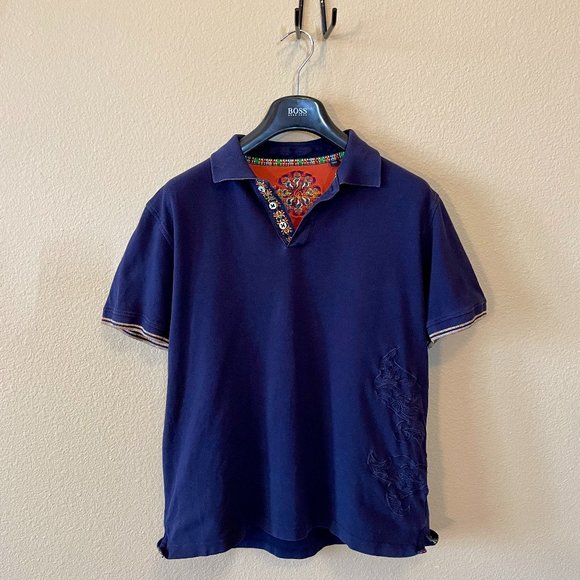 Robert Graham Navy Blue Polo w/ Floral Embroidary - Picture 1 of 5